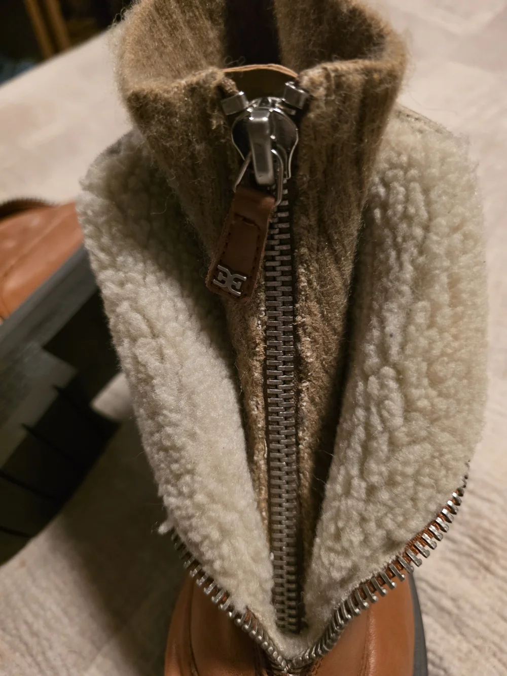 Sam Edelman Tan Leather Shearling-Trim Platform Ankle Boots